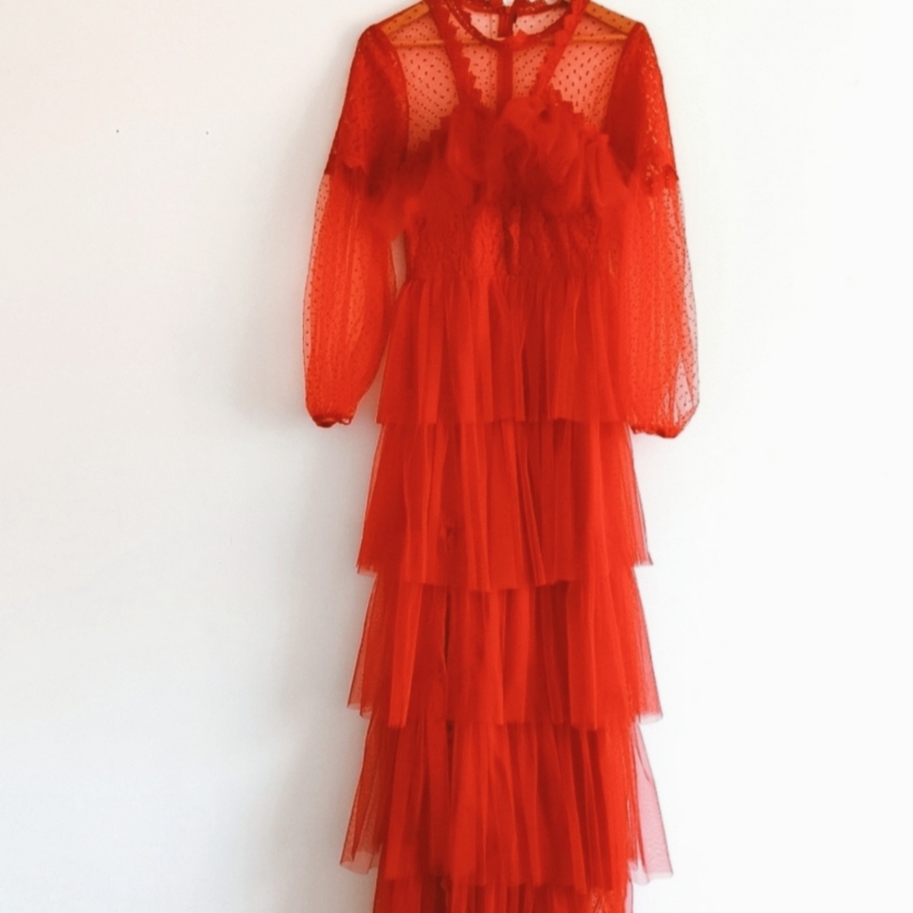 Dolls Kill Red Tiered Tulle Maxi Dress